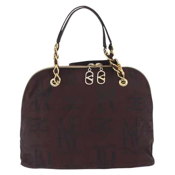 VALENTINO Chain Hand Bag Nylon 2way Bordeaux Gold Auth bs34111