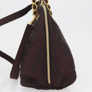 VALENTINO Chain Hand Bag Nylon 2way Bordeaux Gold Auth bs34111-3