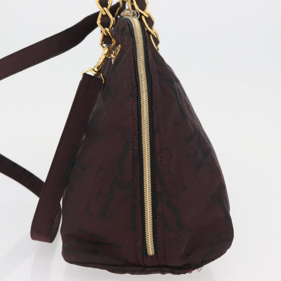 VALENTINO Chain Hand Bag Nylon 2way Bordeaux Gold Auth bs34111