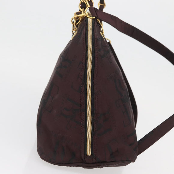 VALENTINO Chain Hand Bag Nylon 2way Bordeaux Gold Auth bs34111