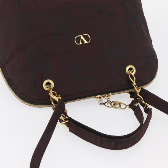 VALENTINO Chain Hand Bag Nylon 2way Bordeaux Gold Auth bs34111