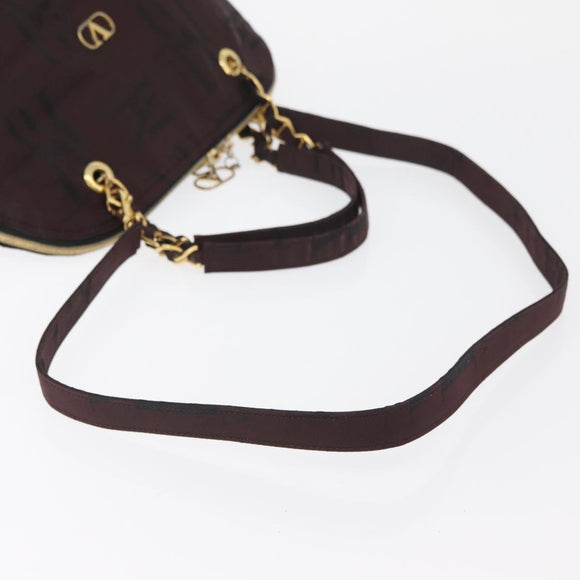 VALENTINO Chain Hand Bag Nylon 2way Bordeaux Gold Auth bs34111