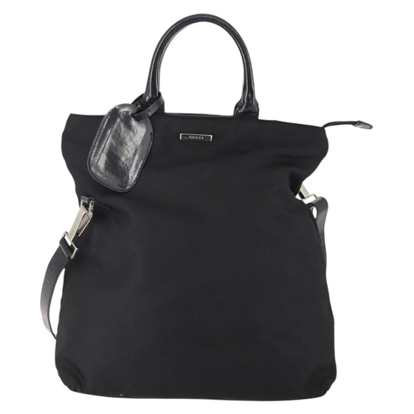GUCCI Hand Bag Nylon 2way Black Silver Auth bs34112