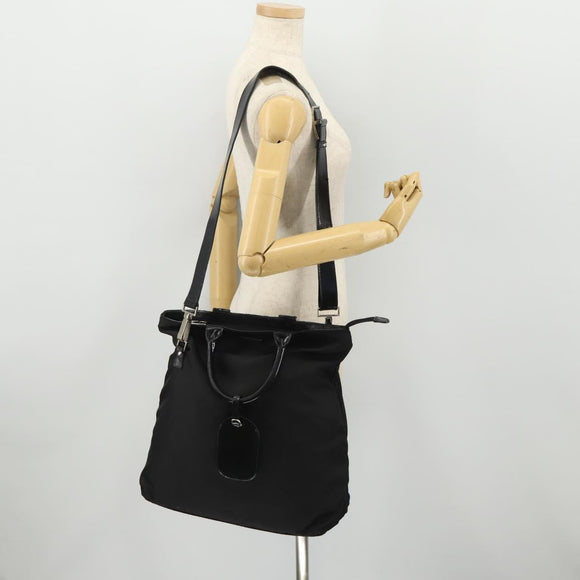 GUCCI Hand Bag Nylon 2way Black Silver Auth bs34112