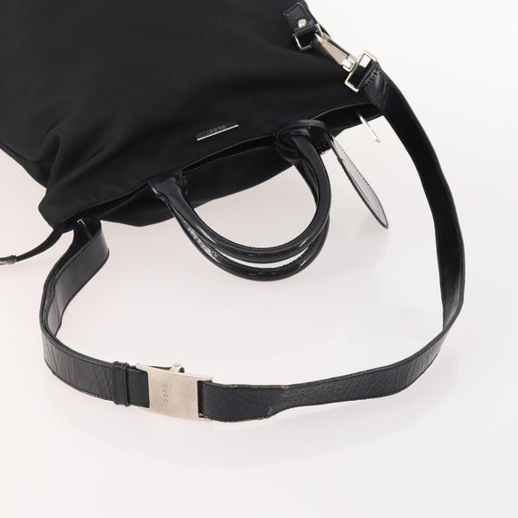GUCCI Hand Bag Nylon 2way Black Silver Auth bs34112