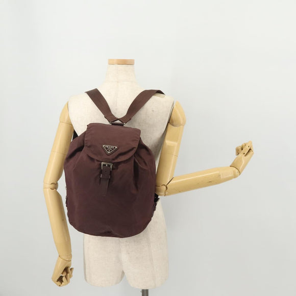 PRADA Backpack Nylon Brown Silver Auth bs34114