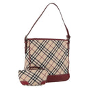 BURBERRY Nova Check Blue Label Shoulder Bag Canvas Beige Silver Auth bs34116-1