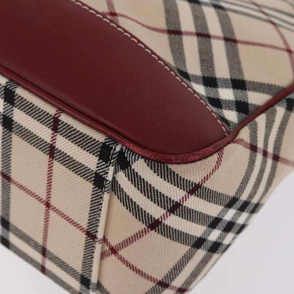 BURBERRY Nova Check Blue Label Shoulder Bag Canvas Beige Silver Auth bs34116