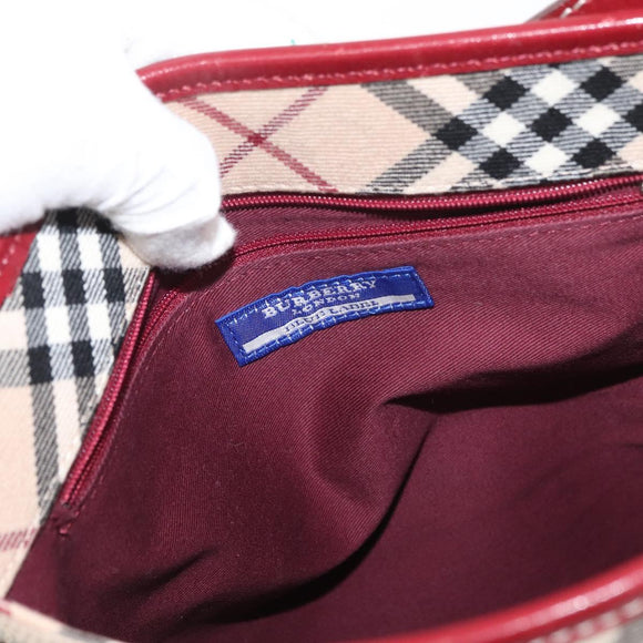 BURBERRY Nova Check Blue Label Shoulder Bag Canvas Beige Silver Auth bs34116