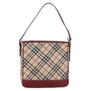 BURBERRY Nova Check Blue Label Shoulder Bag Canvas Beige Silver Auth bs34116-13