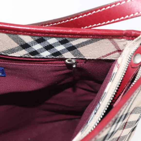 BURBERRY Nova Check Blue Label Shoulder Bag Canvas Beige Silver Auth bs34116