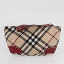 BURBERRY Nova Check Blue Label Shoulder Bag Canvas Beige Silver Auth bs34116-23