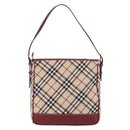 BURBERRY Nova Check Blue Label Shoulder Bag Canvas Beige Silver Auth bs34116-2