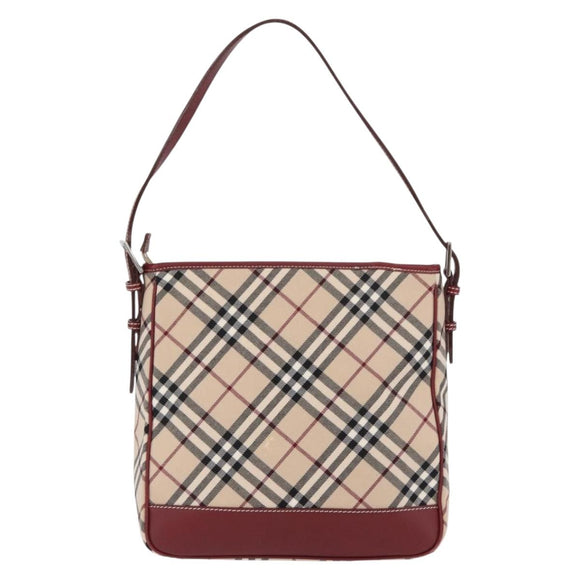 BURBERRY Nova Check Blue Label Shoulder Bag Canvas Beige Silver Auth bs34116