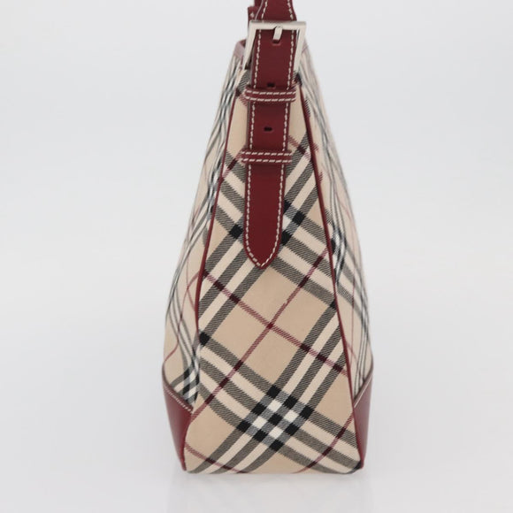 BURBERRY Nova Check Blue Label Shoulder Bag Canvas Beige Silver Auth bs34116