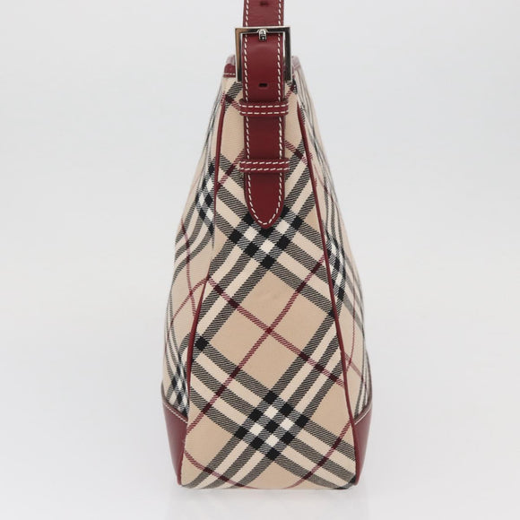 BURBERRY Nova Check Blue Label Shoulder Bag Canvas Beige Silver Auth bs34116