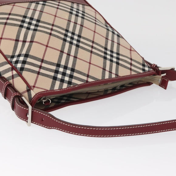 BURBERRY Nova Check Blue Label Shoulder Bag Canvas Beige Silver Auth bs34116