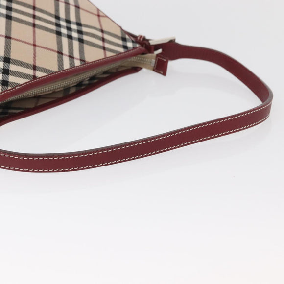 BURBERRY Nova Check Blue Label Shoulder Bag Canvas Beige Silver Auth bs34116
