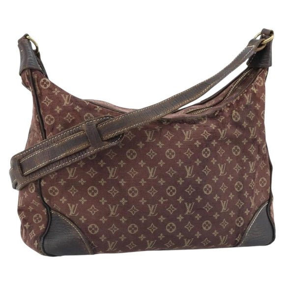 LOUIS VUITTON Monogram Mini Lin Boulogne Shoulder Bag Ebene M95225 Auth bs34122