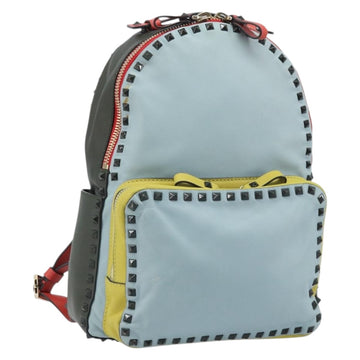 VALENTINO Backpack Leather Light Blue Gold Auth bs34124