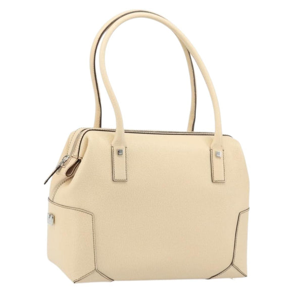 Salvatore Ferragamo Hand Bag Leather Beige Silver Auth bs34125