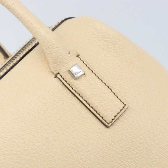 Salvatore Ferragamo Hand Bag Leather Beige Silver Auth bs34125