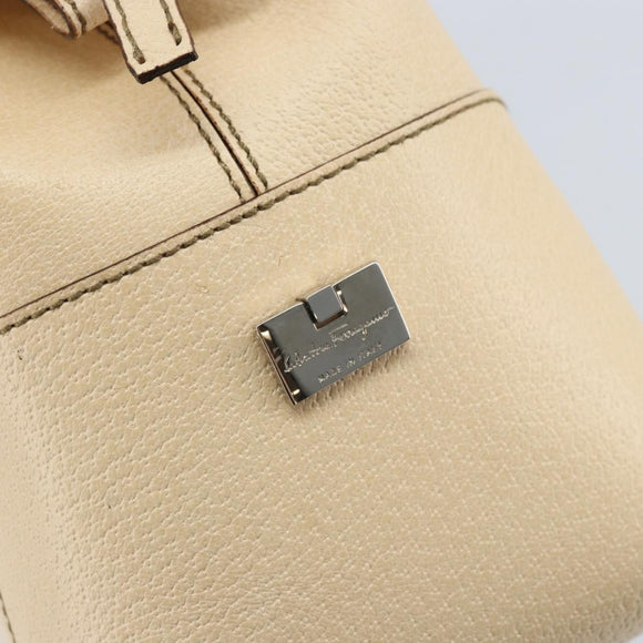Salvatore Ferragamo Hand Bag Leather Beige Silver Auth bs34125