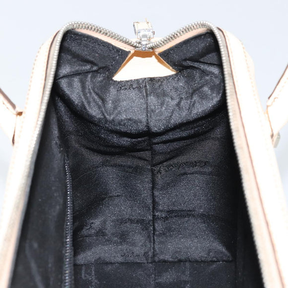 Salvatore Ferragamo Hand Bag Leather Beige Silver Auth bs34125