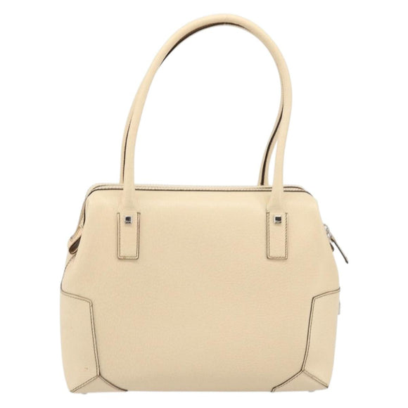 Salvatore Ferragamo Hand Bag Leather Beige Silver Auth bs34125