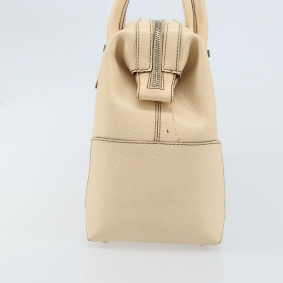 Salvatore Ferragamo Hand Bag Leather Beige Silver Auth bs34125
