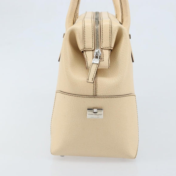 Salvatore Ferragamo Hand Bag Leather Beige Silver Auth bs34125