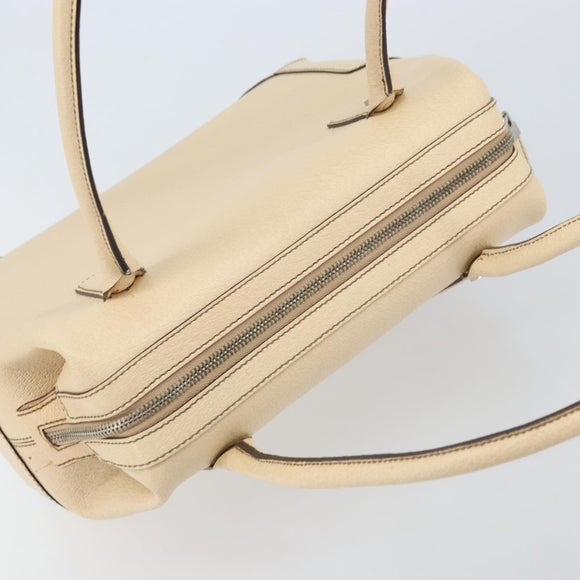 Salvatore Ferragamo Hand Bag Leather Beige Silver Auth bs34125