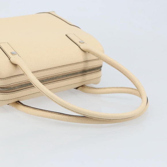 Salvatore Ferragamo Hand Bag Leather Beige Silver Auth bs34125