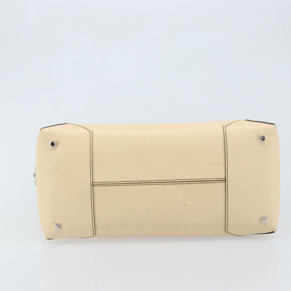 Salvatore Ferragamo Hand Bag Leather Beige Silver Auth bs34125