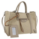 BALENCIAGA Paper A 6 Zip Around Bag Canvas 2way Beige Silver 370926 Auth bs34126-1