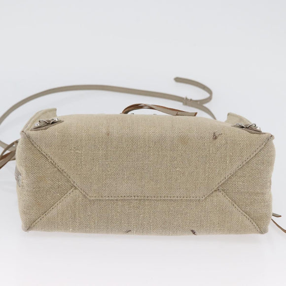 BALENCIAGA Paper A 6 Zip Around Bag Canvas 2way Beige Silver 370926 Auth bs34126