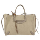 BALENCIAGA Paper A 6 Zip Around Bag Canvas 2way Beige Silver 370926 Auth bs34126-13