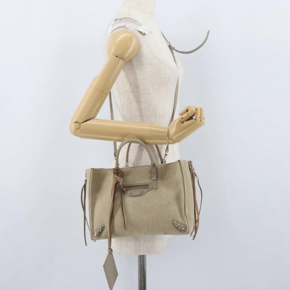BALENCIAGA Paper A 6 Zip Around Bag Canvas 2way Beige Silver 370926 Auth bs34126