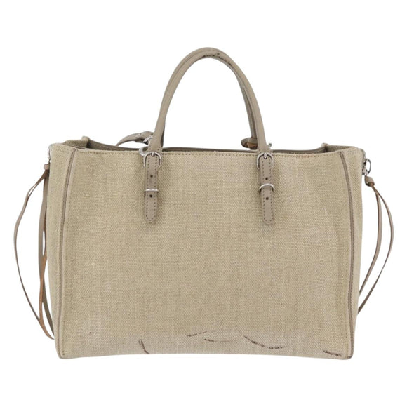 BALENCIAGA Paper A 6 Zip Around Bag Canvas 2way Beige Silver 370926 Auth bs34126
