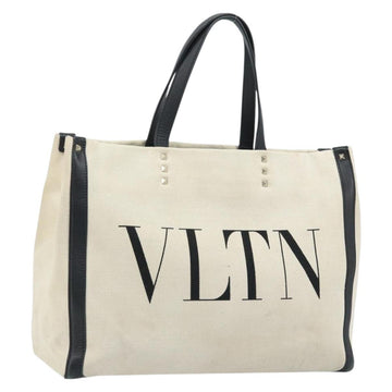VALENTINO Tote Bag Canvas Beige Gold Auth bs34134