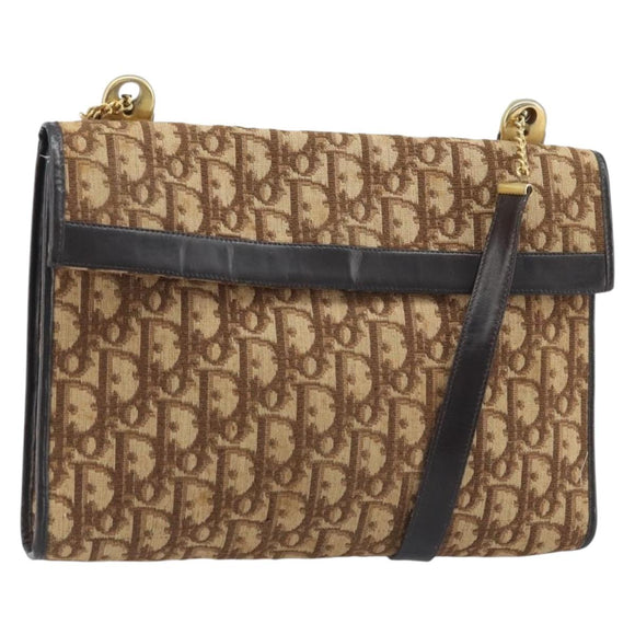 Christian Dior Trotter Canvas Shoulder Bag Brown Gold Auth bs34135