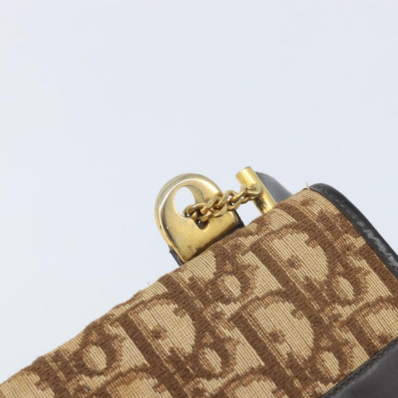 Christian Dior Trotter Canvas Shoulder Bag Brown Gold Auth bs34135
