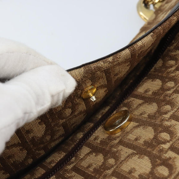 Christian Dior Trotter Canvas Shoulder Bag Brown Gold Auth bs34135