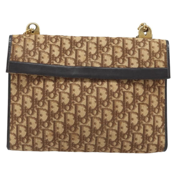 Christian Dior Trotter Canvas Shoulder Bag Brown Gold Auth bs34135