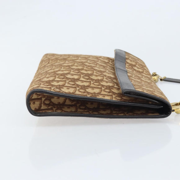 Christian Dior Trotter Canvas Shoulder Bag Brown Gold Auth bs34135