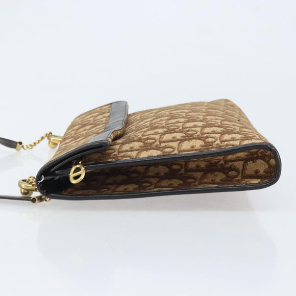Christian Dior Trotter Canvas Shoulder Bag Brown Gold Auth bs34135