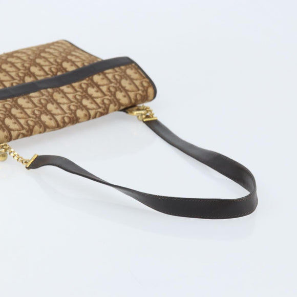 Christian Dior Trotter Canvas Shoulder Bag Brown Gold Auth bs34135