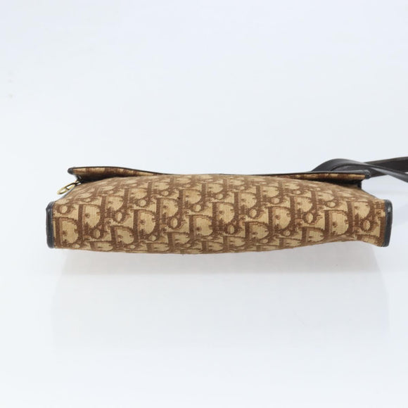 Christian Dior Trotter Canvas Shoulder Bag Brown Gold Auth bs34135