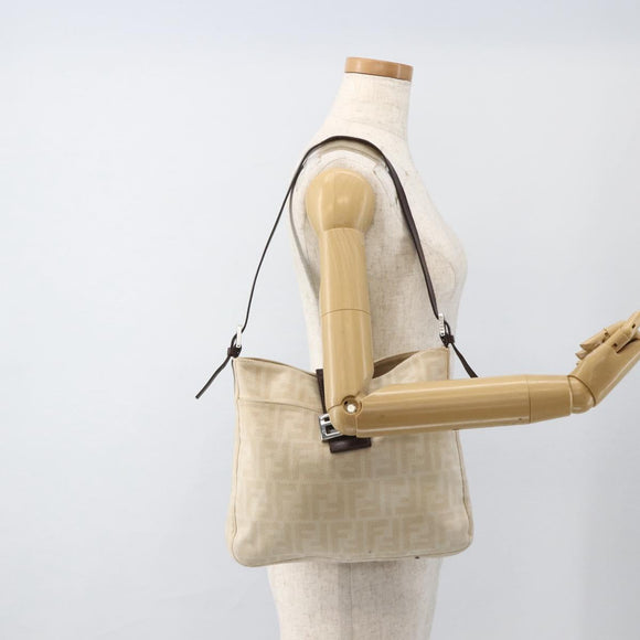 FENDI Zucca Canvas Mamma Baguette Shoulder Bag Beige Silver Auth bs34136A