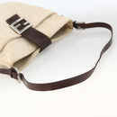 FENDI Zucca Canvas Mamma Baguette Shoulder Bag Beige Silver Auth bs34136A-7
